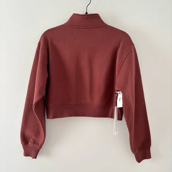 TNA NWT Cozy Fleece Perfect 1/4 Zip Pullover Sweater Sweatfleece Maroon Aritzia - Picture 5 of 7